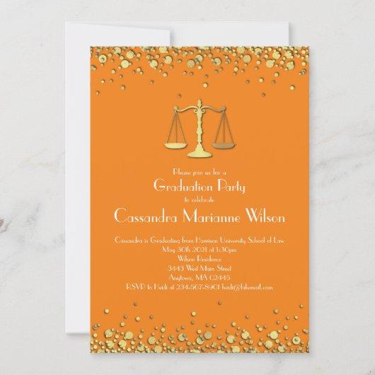 Lawyer Law School Graduation Party Gold Orange Invitation