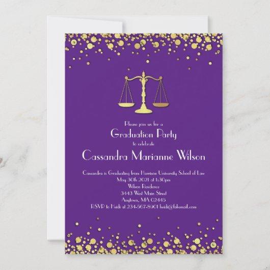 Lawyer Law School Graduation Party Gold Purple Invitation
