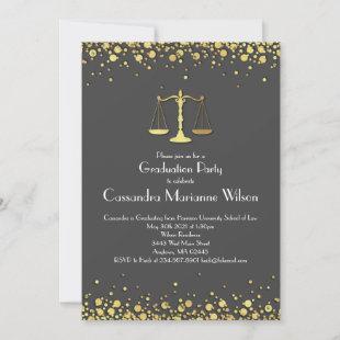 Lawyer Law School Graduation Party Grey Gold Invitation