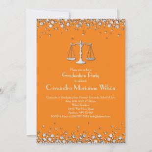 Lawyer Law School Graduation Party Silver Orange Invitation