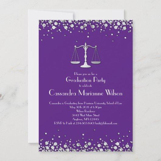 Lawyer Law School Graduation Party Silver Purple Invitation