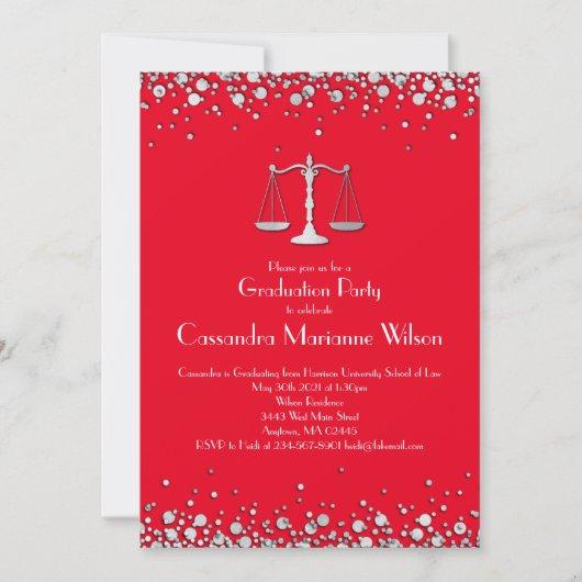 Lawyer Law School Graduation Party Silver Red Invitation