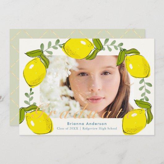 Lemon Citrus Wreath Photo Graduation Invitation