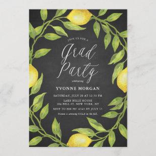 Lemon Greenery Wreath Rustic Chalkboard Graduation Invitation