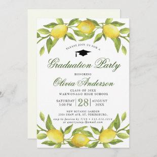 Lemons Blossom Greenery Chic Graduation Party Invitation