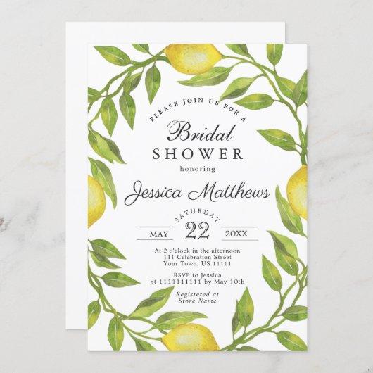 Lemons Blossom Greenery Watercolor Bridal Shower Invitation