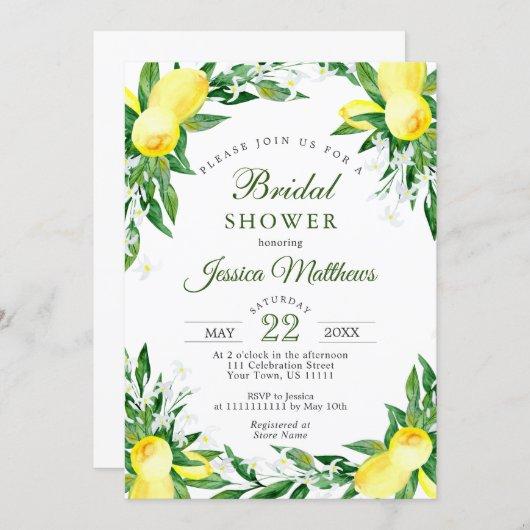 Lemons Blossom Greenery Watercolor Bridal Shower Invitation