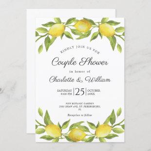 Lemons Blossom Greenery Watercolor Couple Shower Invitation