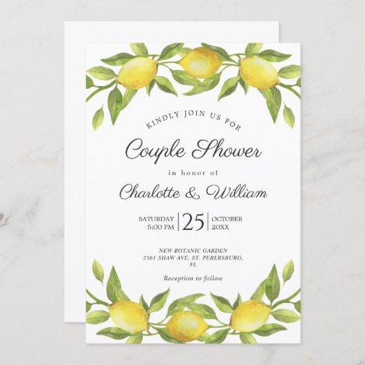 Lemons Blossom Greenery Watercolor Couple Shower Invitation