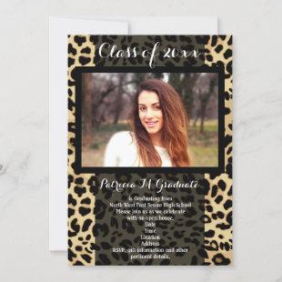 Leopard Print Pattern Ribbon Photo Graduation Invitation