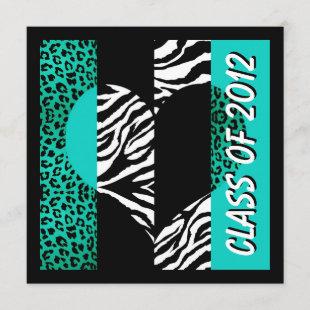 Leopard Zebra Print Turquoise Graduation Party Invitation