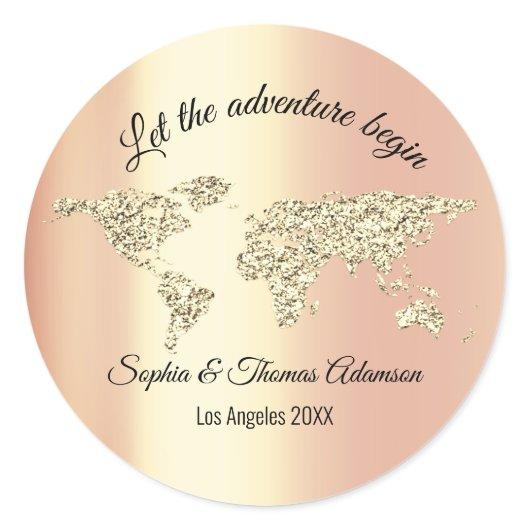 Let The Adventure Begin Wedding World Golden Globe Classic Round Sticker
