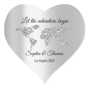 Let The Adventure Begin Wedding  World Silver Hear Heart Sticker