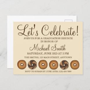 Let's Celebrate Bagel Graduation Party Brunch Invitation Postcard