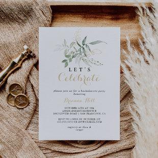 Let's Celebrate Gold Green Foliage Party  Invitation
