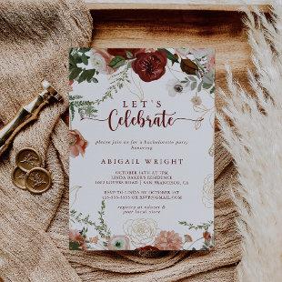 Let's Celebrate Gold Rustic Colorful Floral Party  Invitation