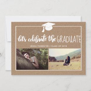 Lets Celebrate The Graduate | Grad Hat Kraft Paper Invitation