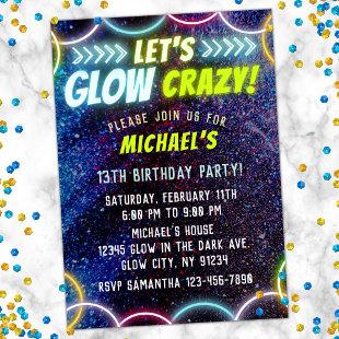 Let's Glow Crazy in the Dark Neon Lights Fun Party Invitation