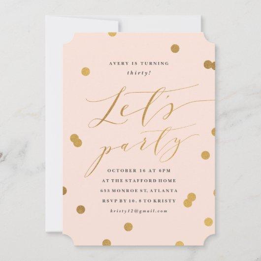 Let's Party Confetti Pink and Gold Birthday Party Invitation