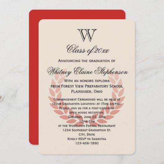 Letter Monogram Classic Red College Graduation Invitation