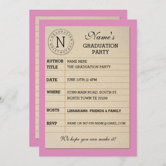 Library Card Graduation Party Pink Book Invite