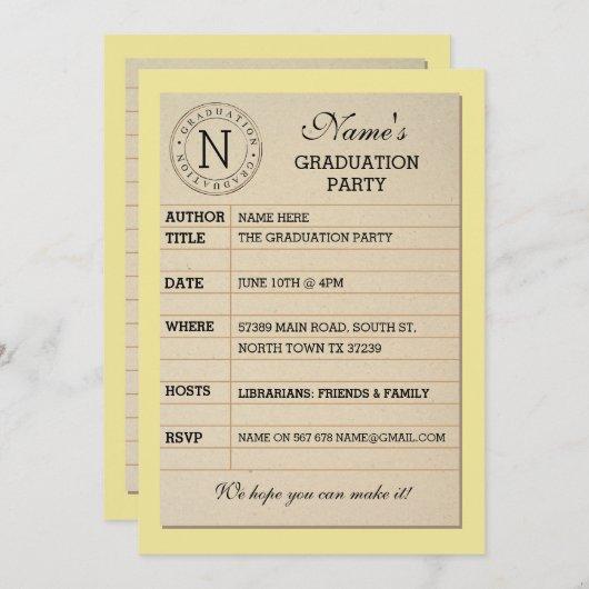 Library Card Graduation Party Yellow Book Invite