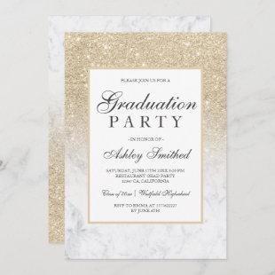 light gold glitter elegant marble Graduation party Invitation