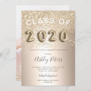 light gold glitter foil 2020 photo graduation invitation