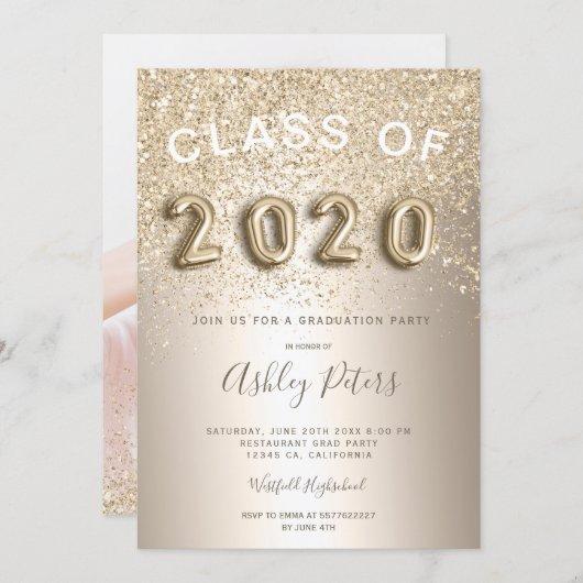 light gold glitter foil 2020 photo graduation invitation