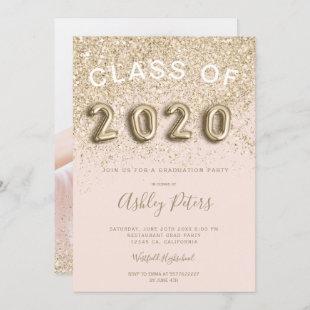 light gold glitter letters 2020 photo graduation invitation