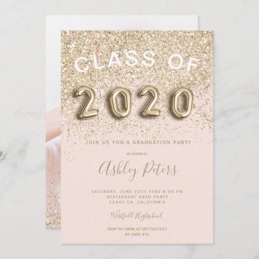 light gold glitter letters 2020 photo graduation invitation