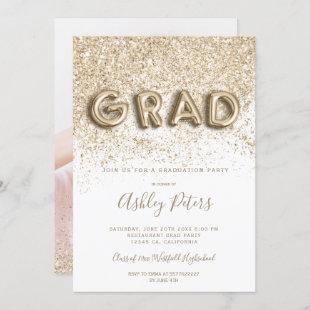 light gold glitter letters pink photo graduation invitation