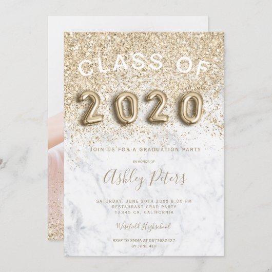 light gold glitter marble 2020 photo graduation invitation