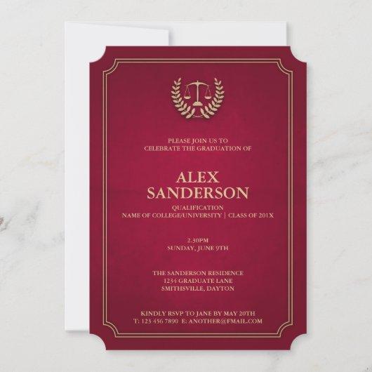 Light Maroon and Gold Law School Graduation Invitation