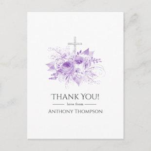 Lilac and Silver Floral Baptism Thank You Postcard