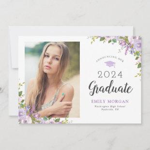 Lilac Floral Photo Graduation Announcement