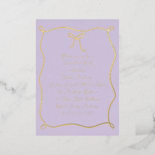 Lilac & Gold Hand Drawn Bow Photo Graduation Party Foil Invitation