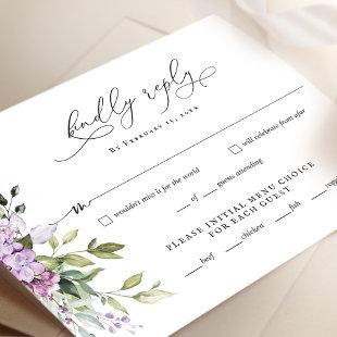 Lilac Greenery Script Wedding RSVP Reply Card