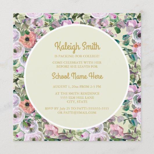 Lilac Pink Watercolor Floral Sage College Trunk Invitation