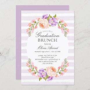 Lilac Stripe and Bloom Graduation Brunch Invitation