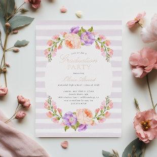 Lilac Stripe and Bloom Graduation Party Foil Invitation