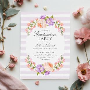 Lilac Stripe and Bloom Graduation Party Invitation