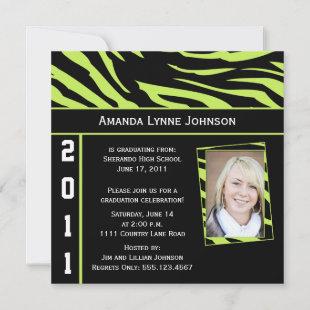 Lime and Black Zebra Print Graduation Invitation