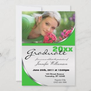Lime Green Curves Photo Graduation Invitations