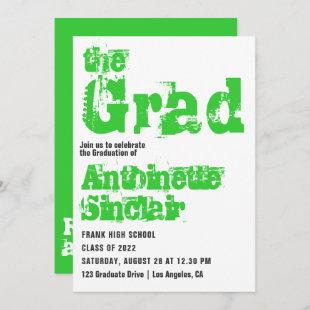 Lime Green Grunge Typography Graduation Party Invitation