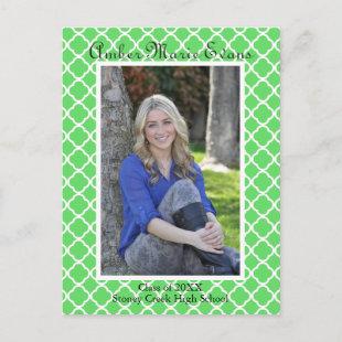 Lime Green Quatrefoil - Graduation Post Card