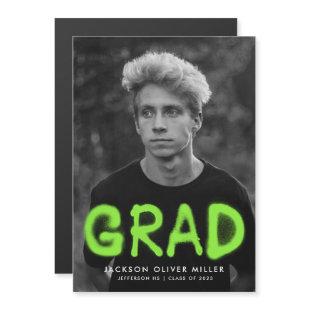 Lime Green Spray Paint Typography Photo Graduation Magnetic Invitation