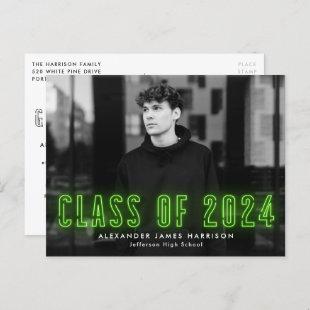 Lime Neon Class of 2024 Photo Graduation Party Invitation Postcard