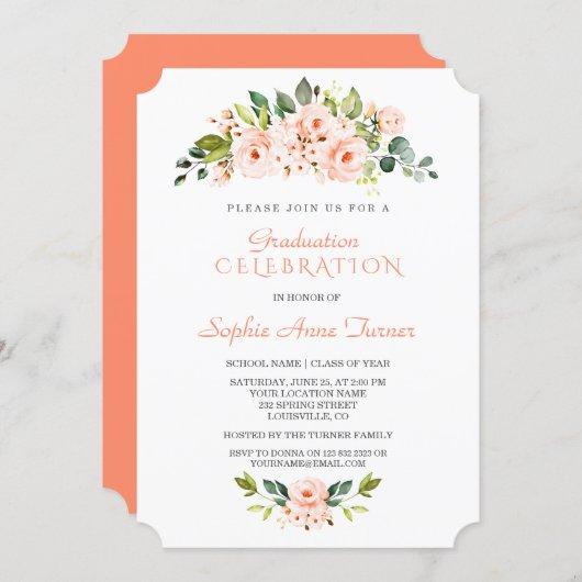 Living Coral Flowers Graduation Party Invitation