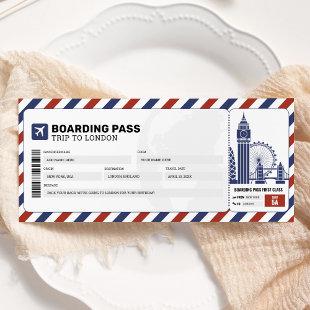 London Boarding Pass Travel Trip Plane Gift Ticket Invitation